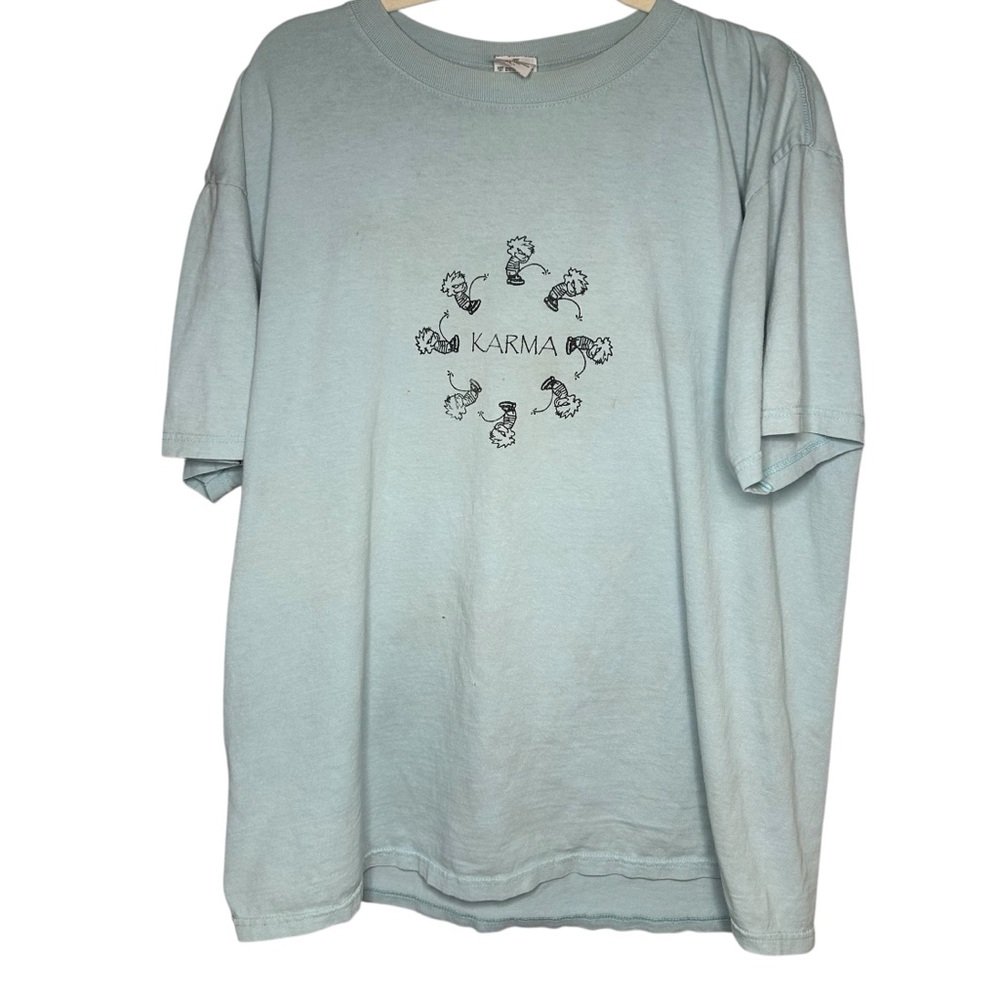VINTAGE‎ | Anvil Calvin + Hobbes ‘Karma’ Tee - Faded Blue - Sz XL